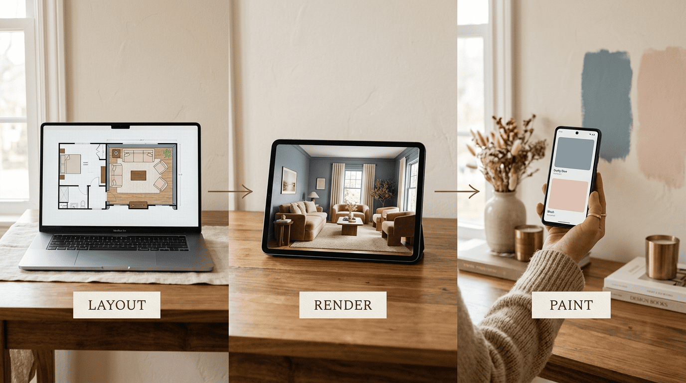 Stacking three free tools: layout, render, and paint